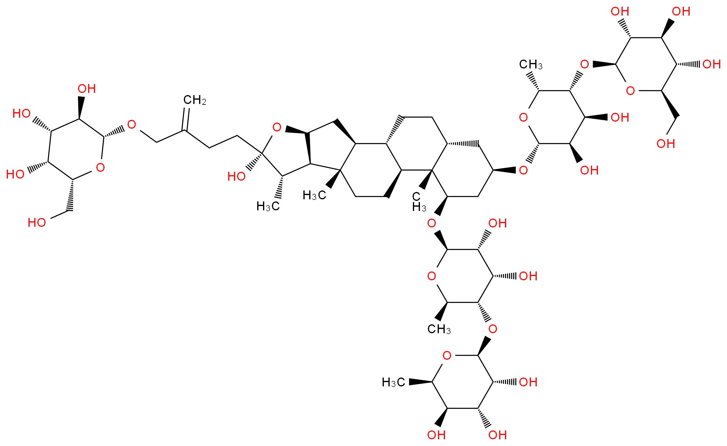 (2S,3R,4R,5R,6R)-2-{[(2R,3S,4S,5R,6R)-6-{[(1S,2S,4S,6R,7S,8R,9S,12S,13S,14R,16R,18R)-16-{[(2R,3R,4S,5R,6R)-3,4-dihydroxy-6-methyl-5-{[(2S,3R,4S,5S,6R)-3,4,5-trihydroxy-6-(hydroxymethyl)oxan-2-yl]oxy}oxan-2-yl]oxy}-6-hydroxy-7,9,13-trimethyl-6-[3-({[(2R,3R,4S,5R,6R)-3,4,5-trihydroxy-6-(hydroxymethyl)oxan-2-yl]oxy}methyl)but-3-en-1-yl]-5-oxapentacyclo[10.8.0.0^{2,9}.0^{4,8}.0^{13,18}]icosan-14-yl]oxy}-4,5-dihydroxy-2-methyloxan-3-yl]oxy}-6-methyloxane-3,4,5-triol_分子结构_CAS_1391-12-4