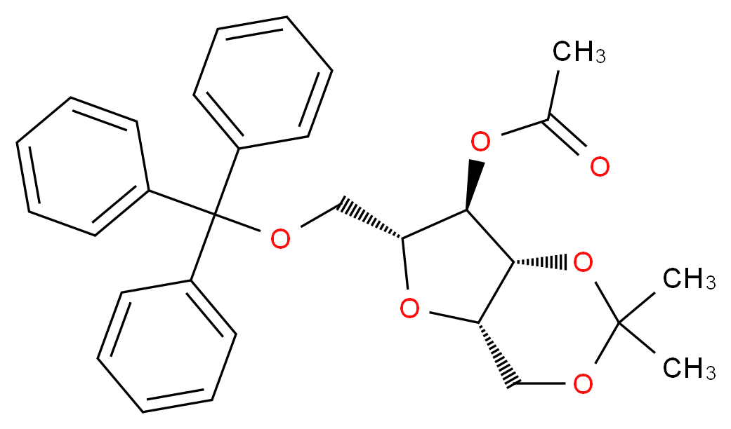 (4aS,6R,7R,7aR)-2,2-dimethyl-6-[(triphenylmethoxy)methyl]-hexahydrofuro[3,2-d][1,3]dioxin-7-yl acetate_分子结构_CAS_65729-83-1