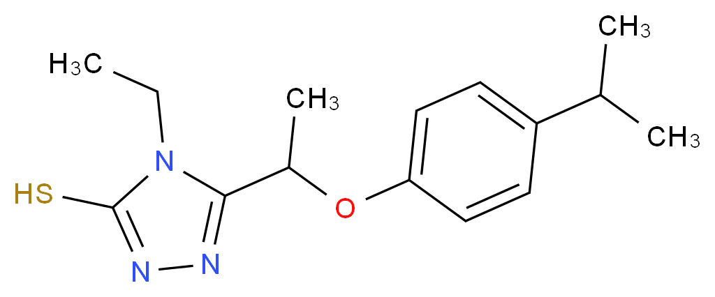 4-ethyl-5-{1-[4-(propan-2-yl)phenoxy]ethyl}-4H-1,2,4-triazole-3-thiol_分子结构_CAS_667413-63-0