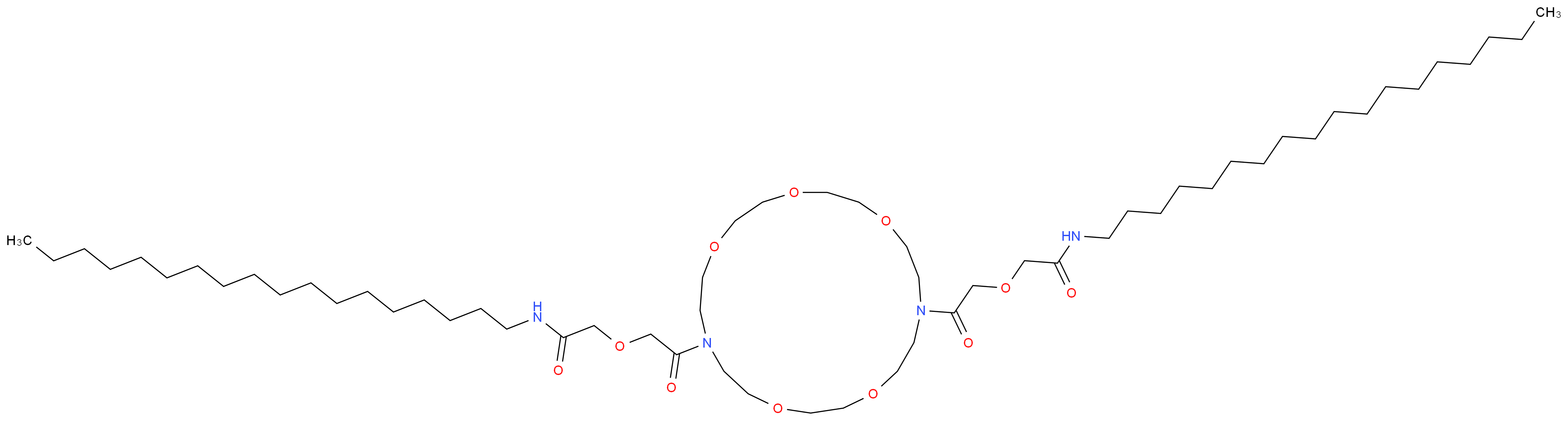 N-octadecyl-2-[2-(19-{2-[(octadecylcarbamoyl)methoxy]acetyl}-1,4,7,13,16-pentaoxa-10,19-diazacyclohenicosan-10-yl)-2-oxoethoxy]acetamide_分子结构_CAS_160563-01-9