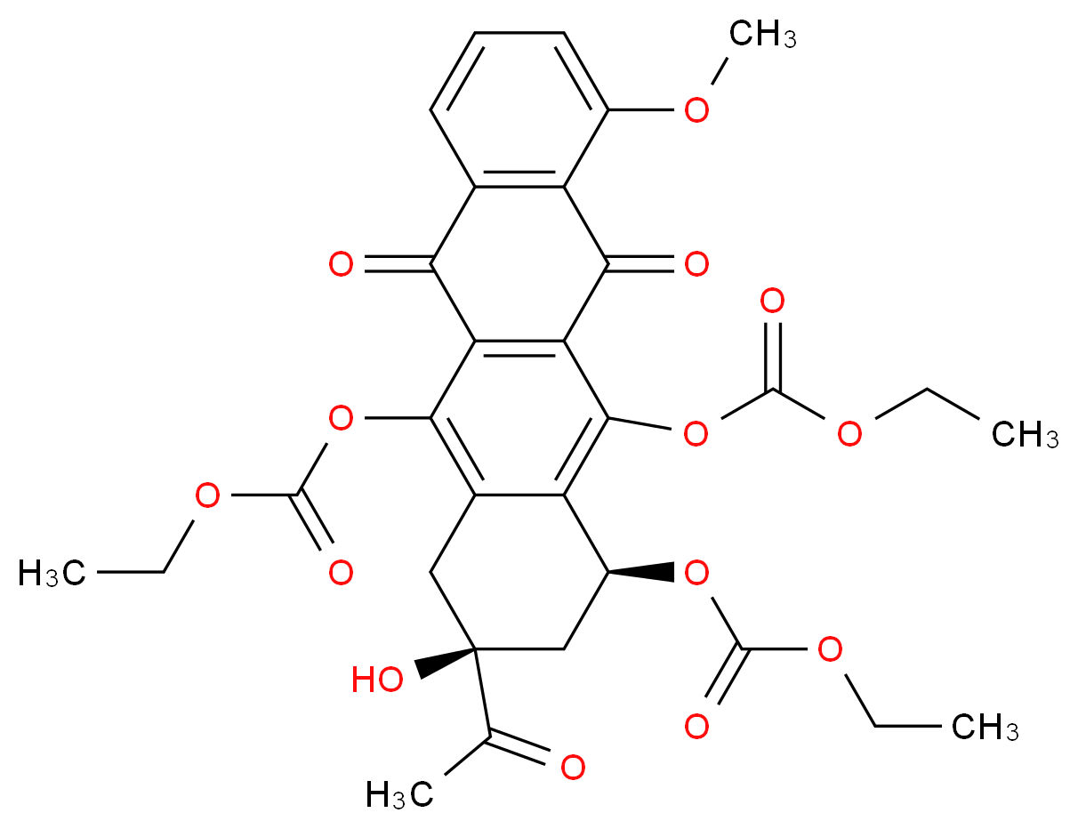 (1S,3S)-3-acetyl-1,12-bis[(ethoxycarbonyl)oxy]-3-hydroxy-10-methoxy-6,11-dioxo-1,2,3,4,6,11-hexahydrotetracen-5-yl ethyl carbonate_分子结构_CAS_67665-61-6