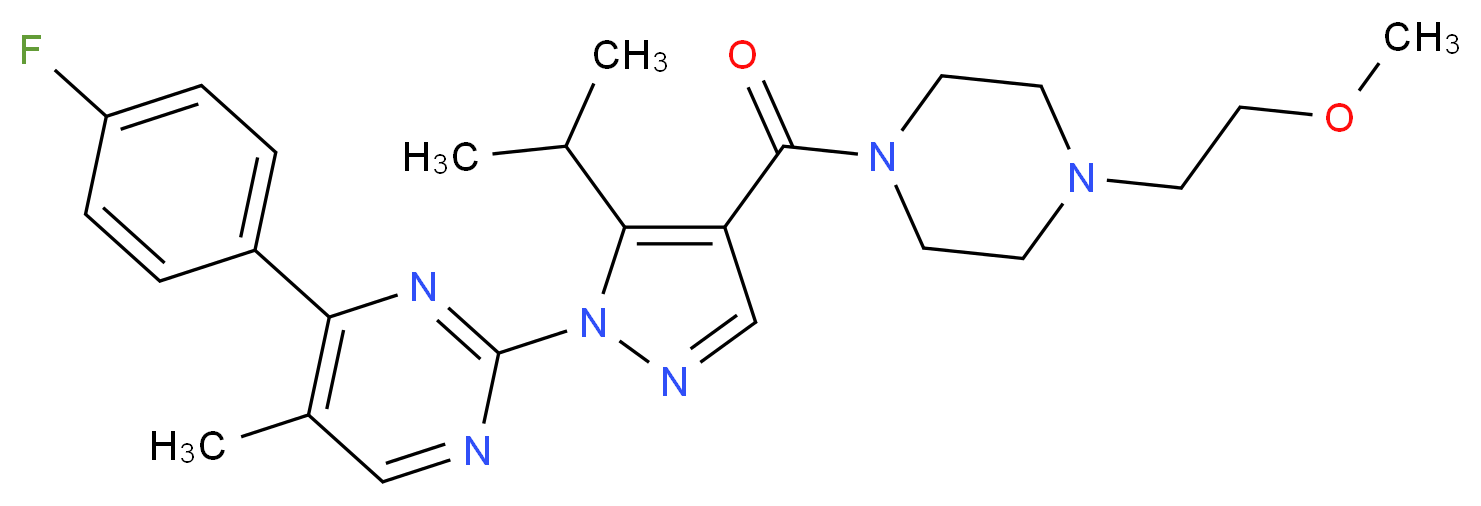 4-(4-fluorophenyl)-2-(5-isopropyl-4-{[4-(2-methoxyethyl)-1-piperazinyl]carbonyl}-1H-pyrazol-1-yl)-5-methylpyrimidine_分子结构_CAS_)