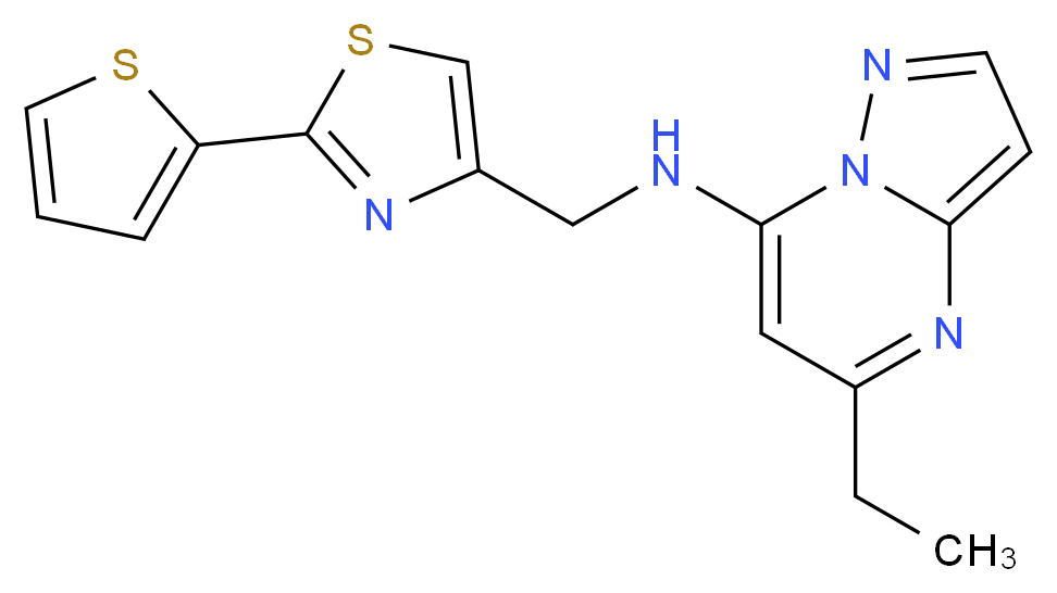 5-ethyl-N-{[2-(2-thienyl)-1,3-thiazol-4-yl]methyl}pyrazolo[1,5-a]pyrimidin-7-amine_分子结构_CAS_)