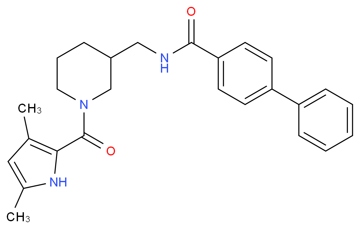 N-({1-[(3,5-dimethyl-1H-pyrrol-2-yl)carbonyl]-3-piperidinyl}methyl)-4-biphenylcarboxamide_分子结构_CAS_)