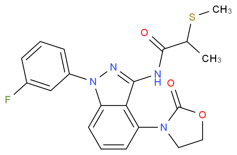 N-[1-(3-fluorophenyl)-4-(2-oxo-1,3-oxazolidin-3-yl)-1H-indazol-3-yl]-2-(methylthio)propanamide_分子结构_CAS_)