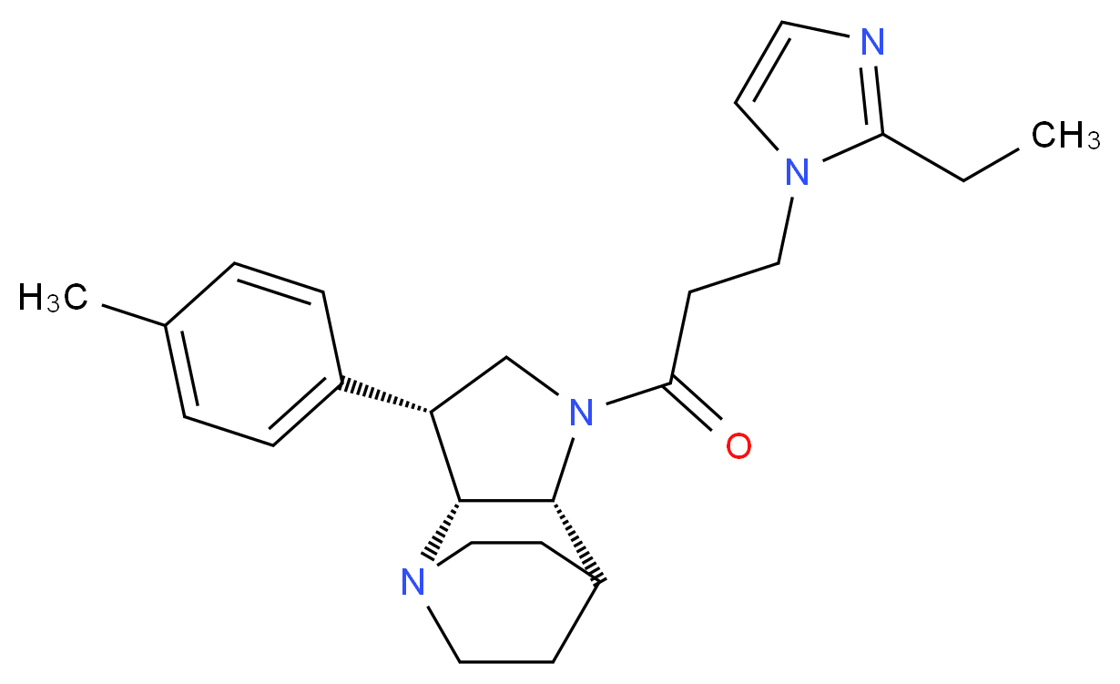 (2R*,3R*,6R*)-5-[3-(2-ethyl-1H-imidazol-1-yl)propanoyl]-3-(4-methylphenyl)-1,5-diazatricyclo[5.2.2.0~2,6~]undecane_分子结构_CAS_)