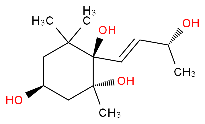 Megastigm-7-ene-3,5,6,9-tetraol_分子结构_CAS_680617-50-9)