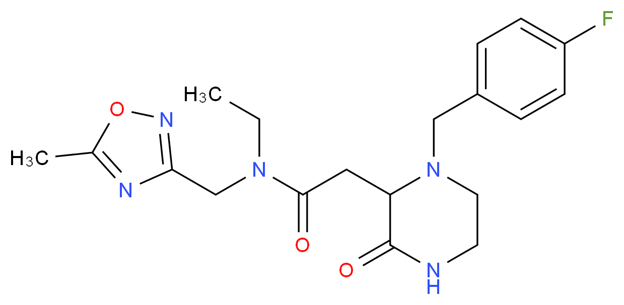N-ethyl-2-[1-(4-fluorobenzyl)-3-oxo-2-piperazinyl]-N-[(5-methyl-1,2,4-oxadiazol-3-yl)methyl]acetamide_分子结构_CAS_)