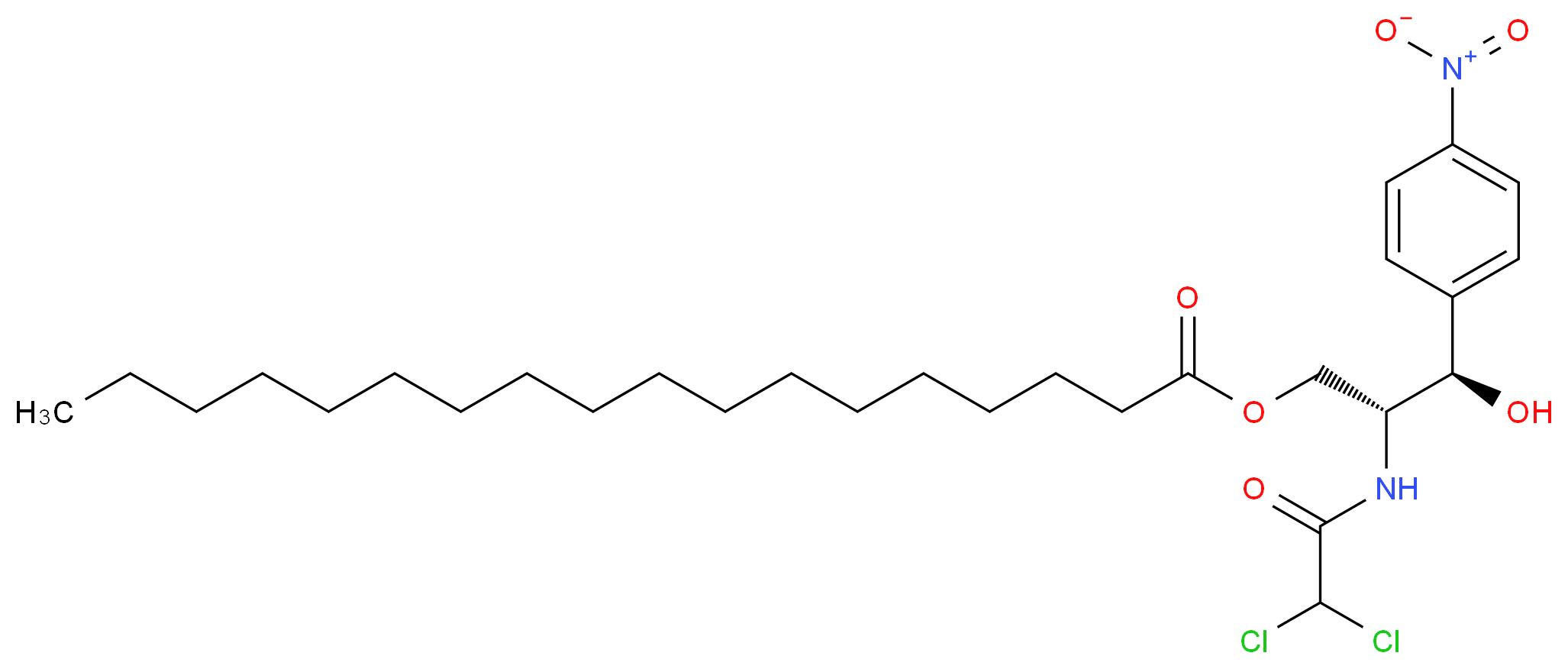 (2R,3R)-2-(2,2-dichloroacetamido)-3-hydroxy-3-(4-nitrophenyl)propyl octadecanoate_分子结构_CAS_16255-48-4