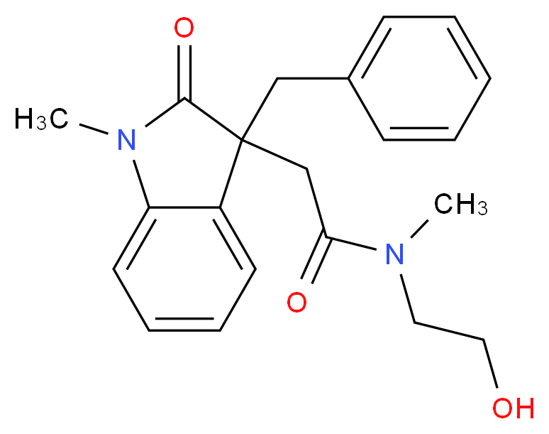 2-(3-benzyl-1-methyl-2-oxo-2,3-dihydro-1H-indol-3-yl)-N-(2-hydroxyethyl)-N-methylacetamide_分子结构_CAS_)