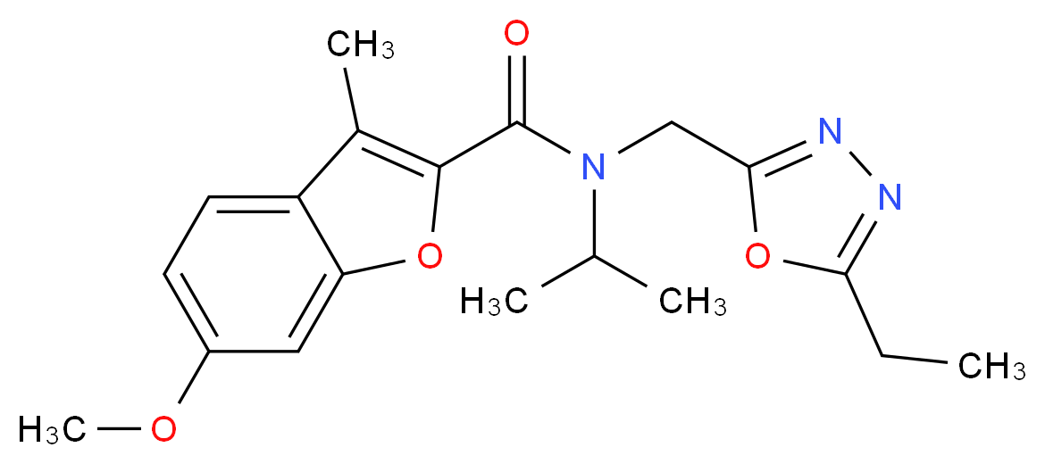 N-[(5-ethyl-1,3,4-oxadiazol-2-yl)methyl]-N-isopropyl-6-methoxy-3-methyl-1-benzofuran-2-carboxamide_分子结构_CAS_)