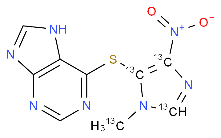 6-{[1-(<sup>1</sup><sup>3</sup>C)methyl-4-nitro(2,4,5-<sup>1</sup><sup>3</sup>C<sub>3</sub>)-1H-imidazol-5-yl]sulfanyl}-7H-purine_分子结构_CAS_1346600-71-2