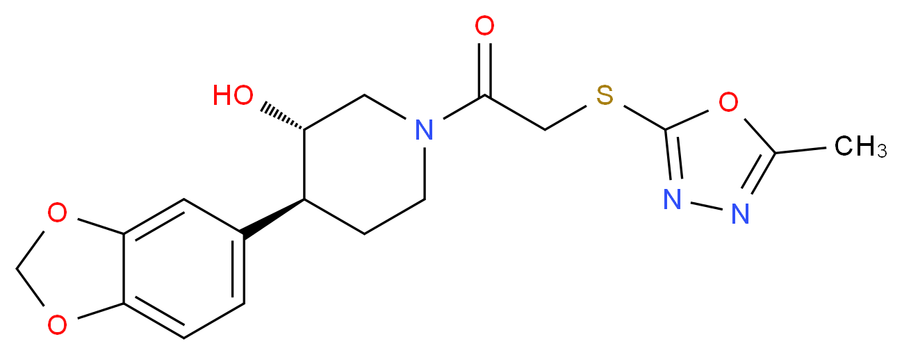 (3S*,4S*)-4-(1,3-benzodioxol-5-yl)-1-{[(5-methyl-1,3,4-oxadiazol-2-yl)thio]acetyl}piperidin-3-ol_分子结构_CAS_)