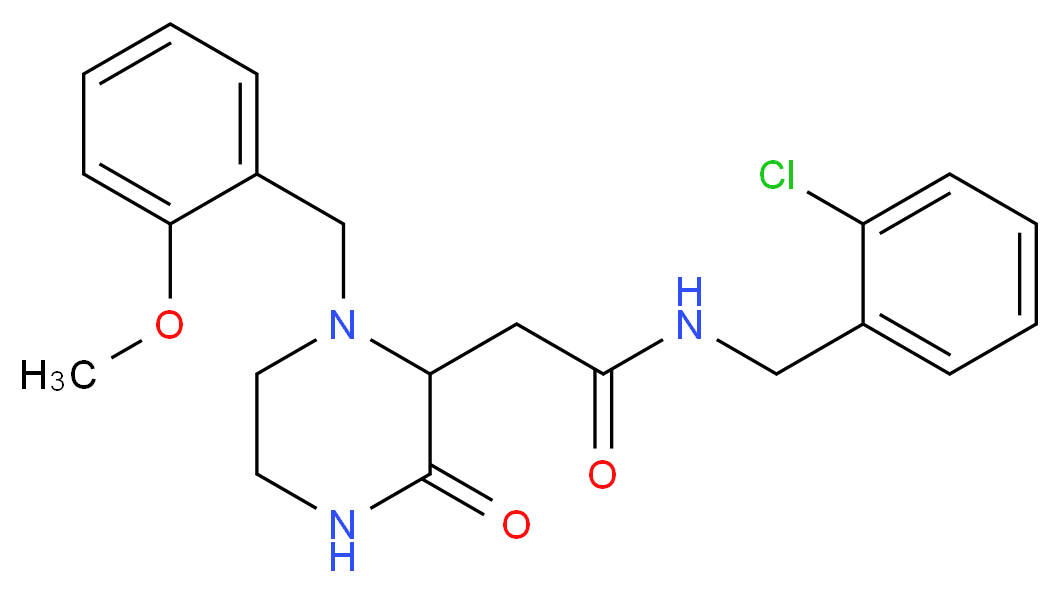 N-(2-chlorobenzyl)-2-[1-(2-methoxybenzyl)-3-oxo-2-piperazinyl]acetamide_分子结构_CAS_)