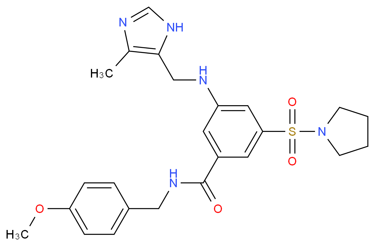N-(4-methoxybenzyl)-3-{[(4-methyl-1H-imidazol-5-yl)methyl]amino}-5-(1-pyrrolidinylsulfonyl)benzamide_分子结构_CAS_)