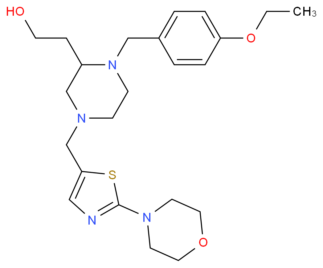 2-(1-(4-ethoxybenzyl)-4-{[2-(4-morpholinyl)-1,3-thiazol-5-yl]methyl}-2-piperazinyl)ethanol_分子结构_CAS_)