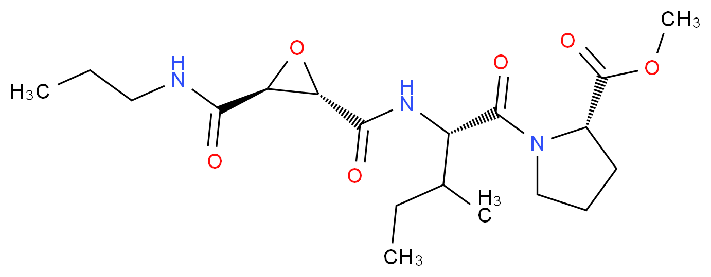 methyl (2S)-1-[(2S)-3-methyl-2-{[(2S,3S)-3-(propylcarbamoyl)oxiran-2-yl]formamido}pentanoyl]pyrrolidine-2-carboxylate_分子结构_CAS_147859-80-1