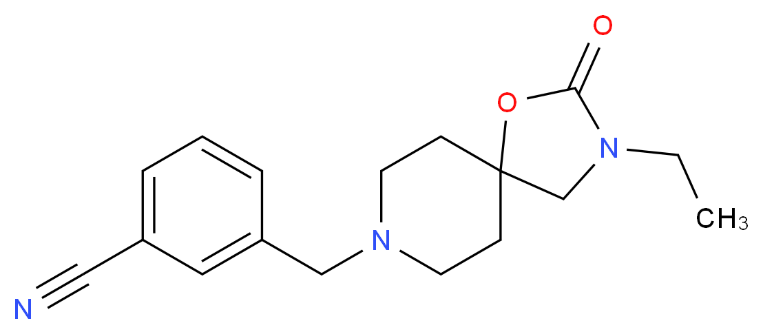 3-[(3-ethyl-2-oxo-1-oxa-3,8-diazaspiro[4.5]dec-8-yl)methyl]benzonitrile_分子结构_CAS_)