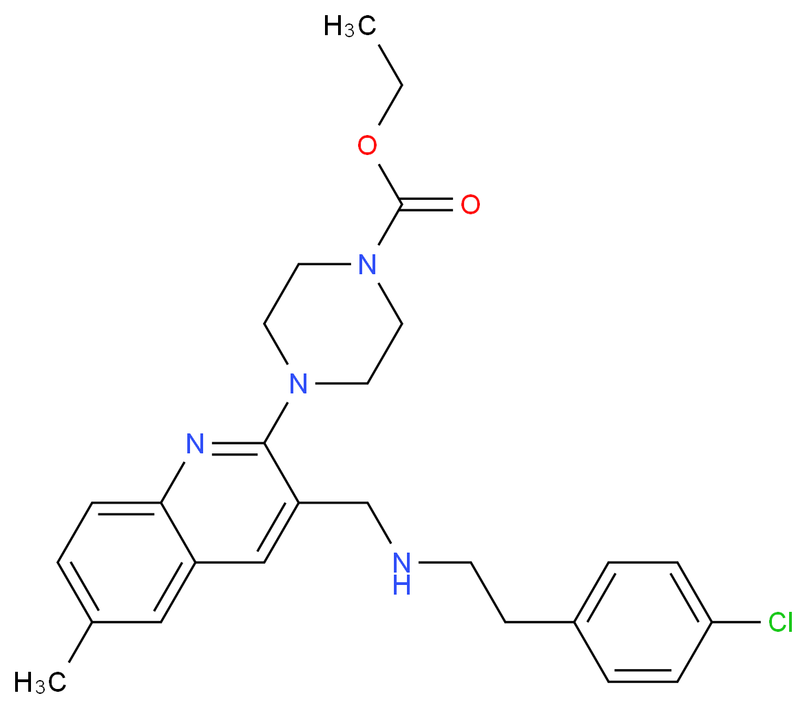 ethyl 4-[3-({[2-(4-chlorophenyl)ethyl]amino}methyl)-6-methyl-2-quinolinyl]-1-piperazinecarboxylate_分子结构_CAS_)
