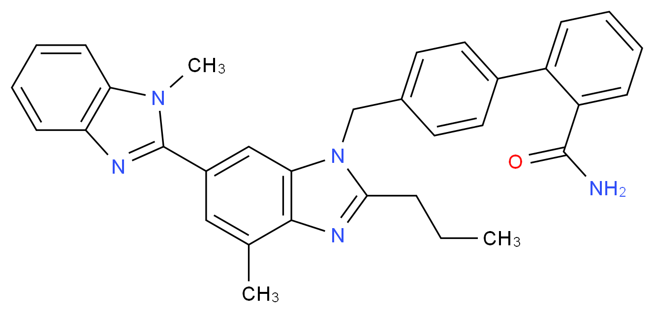 2-(4-{[4-methyl-6-(1-methyl-1H-1,3-benzodiazol-2-yl)-2-propyl-1H-1,3-benzodiazol-1-yl]methyl}phenyl)benzamide_分子结构_CAS_915124-86-6