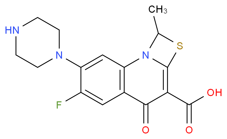 6-fluoro-1-methyl-4-oxo-7-(piperazin-1-yl)-1H,4H-[1,3]thiazeto[3,2-a]quinoline-3-carboxylic acid_分子结构_CAS_112984-60-8