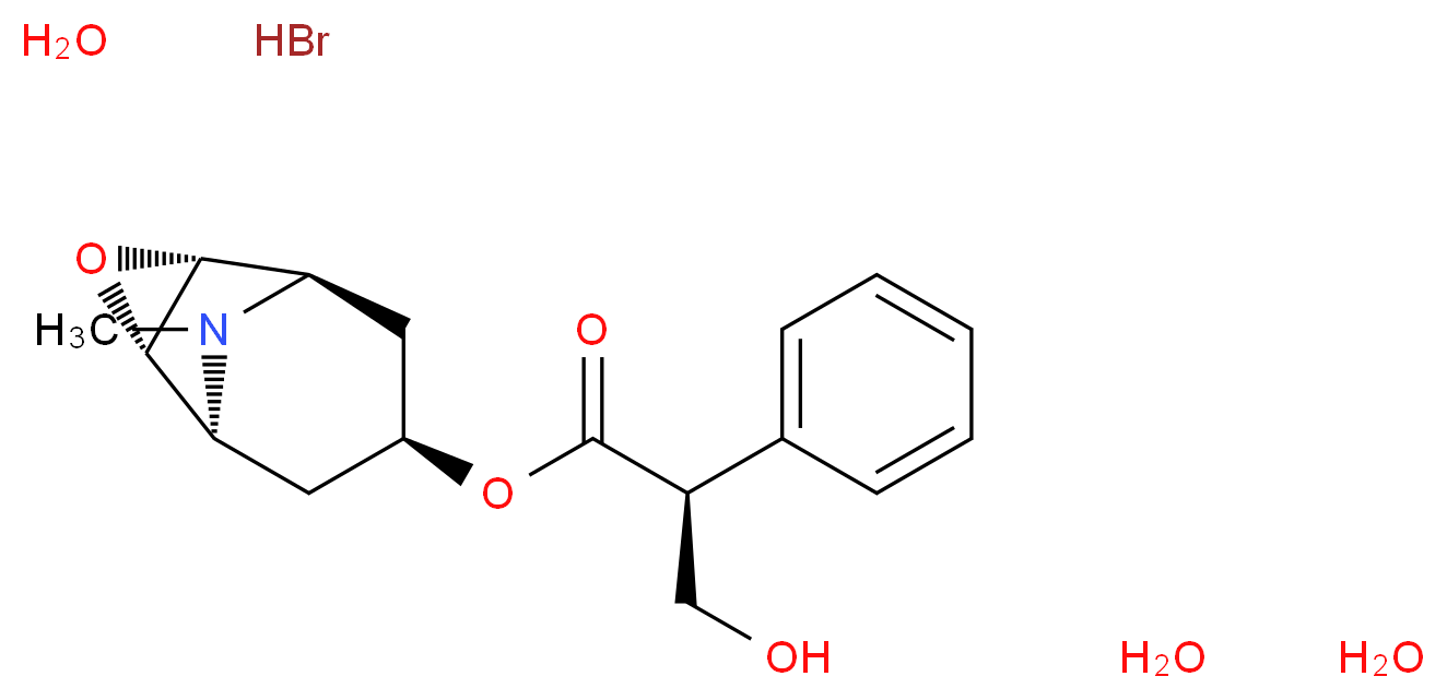 (1R,2R,4S,5S,7S)-9-methyl-3-oxa-9-azatricyclo[3.3.1.0<sup>2</sup>,<sup>4</sup>]nonan-7-yl (2S)-3-hydroxy-2-phenylpropanoate trihydrate hydrobromide_分子结构_CAS_6533-68-2