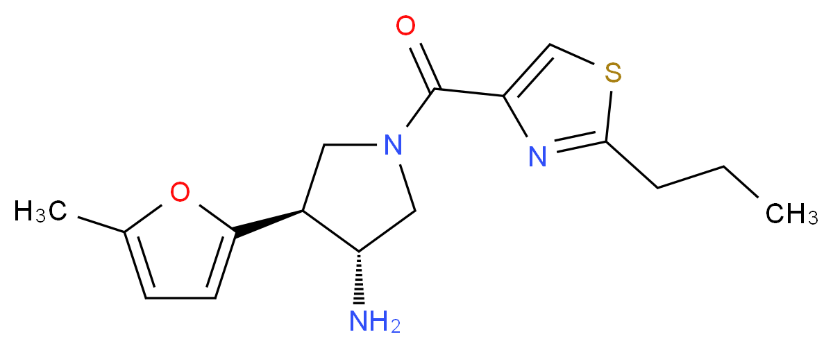 (3R*,4S*)-4-(5-methyl-2-furyl)-1-[(2-propyl-1,3-thiazol-4-yl)carbonyl]pyrrolidin-3-amine_分子结构_CAS_)