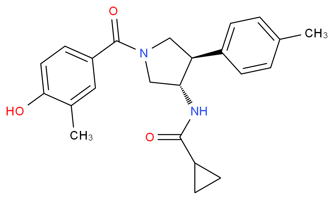 N-[(3S*,4R*)-1-(4-hydroxy-3-methylbenzoyl)-4-(4-methylphenyl)-3-pyrrolidinyl]cyclopropanecarboxamide_分子结构_CAS_)
