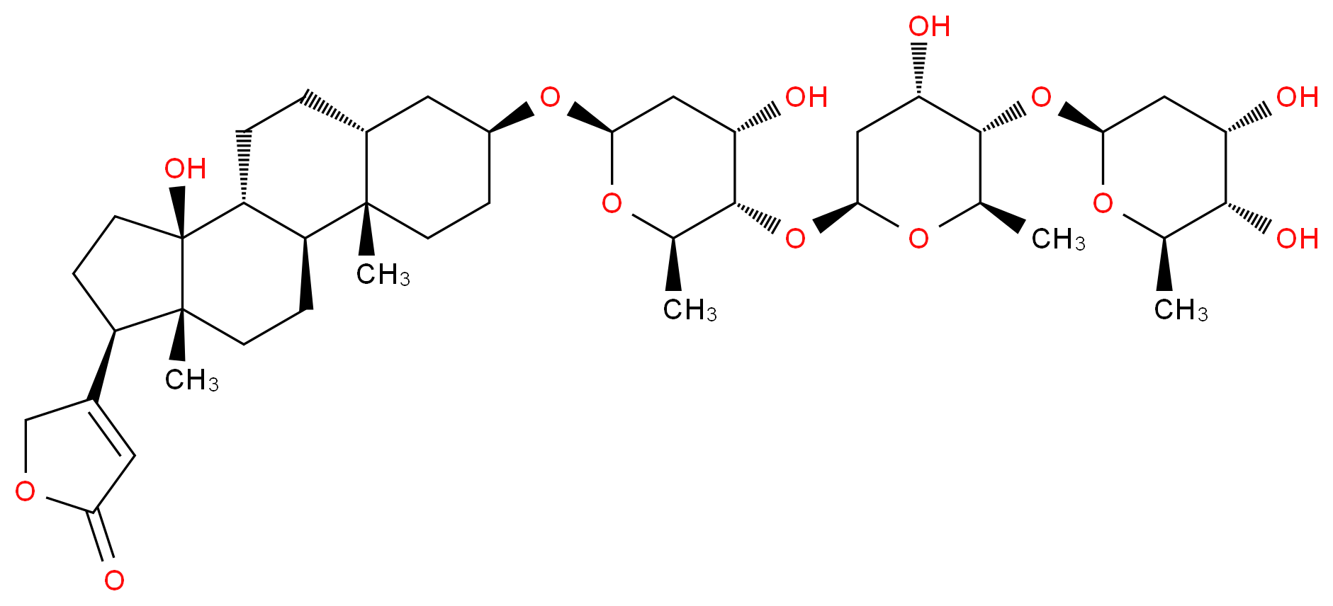 4-[(1S,2S,5S,7R,10R,11S,14R,15R)-5-{[(2R,4S,5S,6R)-5-{[(2S,4S,5S,6R)-5-{[(2S,4S,5S,6R)-4,5-dihydroxy-6-methyloxan-2-yl]oxy}-4-hydroxy-6-methyloxan-2-yl]oxy}-4-hydroxy-6-methyloxan-2-yl]oxy}-11-hydroxy-2,15-dimethyltetracyclo[8.7.0.0<sup>2</sup>,<sup>7</sup>.0<sup>1</sup><sup>1</sup>,<sup>1</sup><sup>5</sup>]heptadecan-14-yl]-2,5-dihydrofuran-2-one_分子结构_CAS_71-63-6