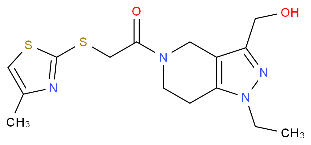 (1-ethyl-5-{[(4-methyl-1,3-thiazol-2-yl)thio]acetyl}-4,5,6,7-tetrahydro-1H-pyrazolo[4,3-c]pyridin-3-yl)methanol_分子结构_CAS_)