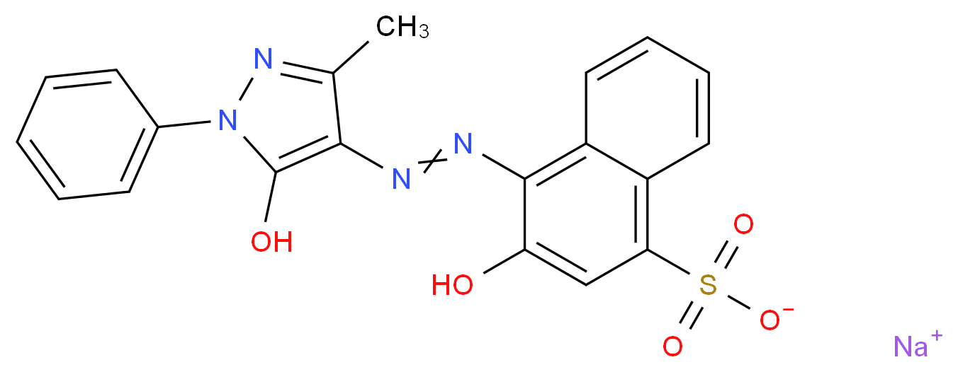 sodium 3-hydroxy-4-[2-(5-hydroxy-3-methyl-1-phenyl-1H-pyrazol-4-yl)diazen-1-yl]naphthalene-1-sulfonate_分子结构_CAS_3618-63-1