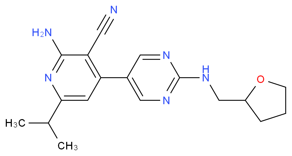 2-amino-6-isopropyl-4-{2-[(tetrahydrofuran-2-ylmethyl)amino]pyrimidin-5-yl}nicotinonitrile_分子结构_CAS_)