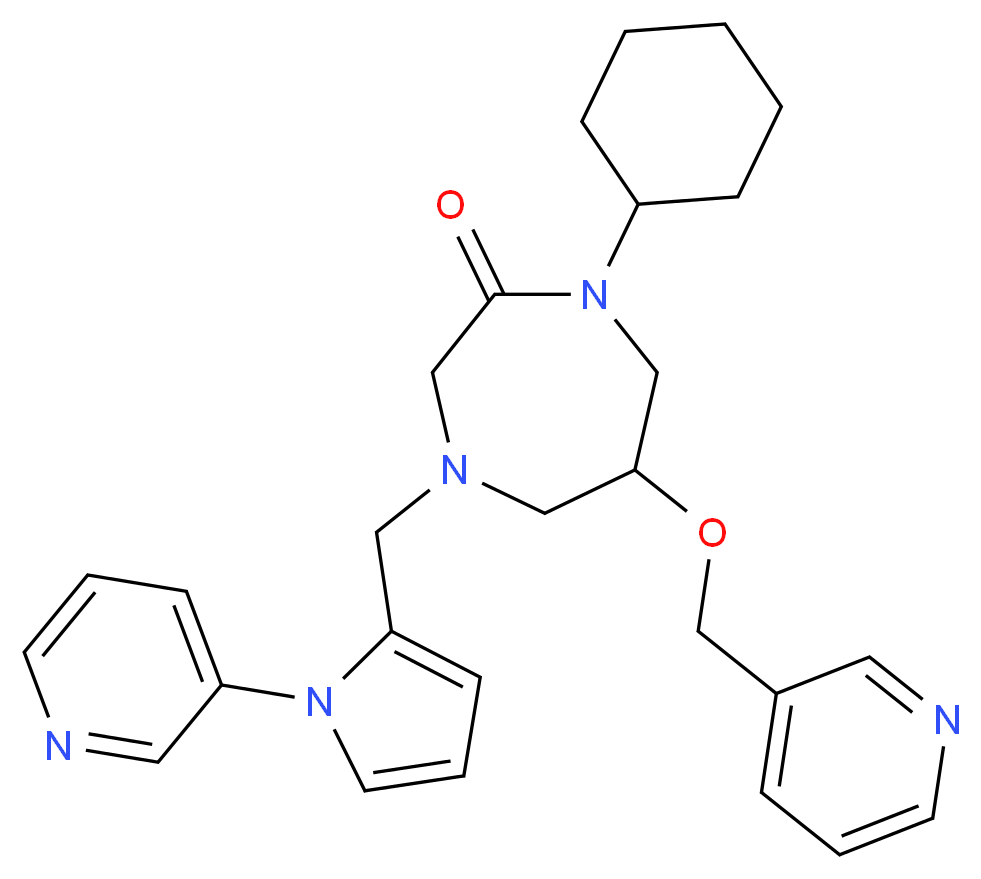 1-cyclohexyl-6-(3-pyridinylmethoxy)-4-{[1-(3-pyridinyl)-1H-pyrrol-2-yl]methyl}-1,4-diazepan-2-one_分子结构_CAS_)