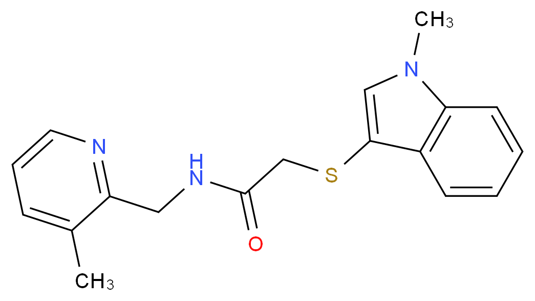 2-[(1-methyl-1H-indol-3-yl)thio]-N-[(3-methylpyridin-2-yl)methyl]acetamide_分子结构_CAS_)