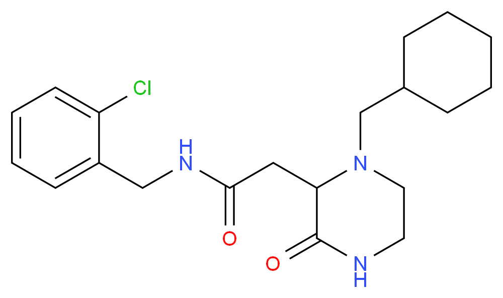 N-(2-chlorobenzyl)-2-[1-(cyclohexylmethyl)-3-oxo-2-piperazinyl]acetamide_分子结构_CAS_)