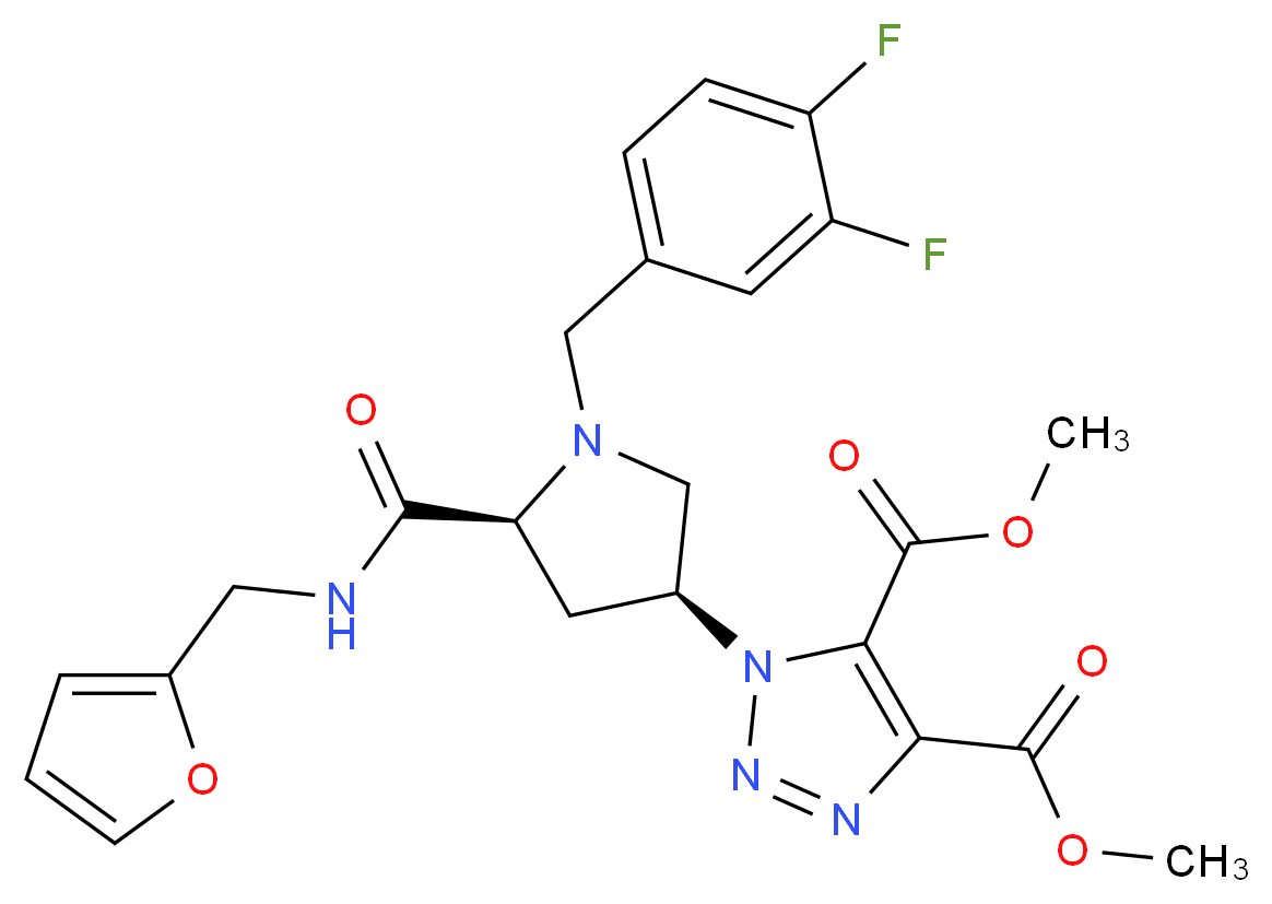 dimethyl 1-((3S,5S)-1-(3,4-difluorobenzyl)-5-{[(2-furylmethyl)amino]carbonyl}-3-pyrrolidinyl)-1H-1,2,3-triazole-4,5-dicarboxylate_分子结构_CAS_)