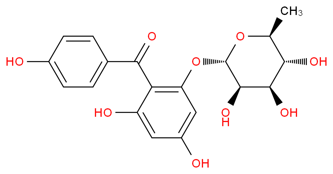 (2S,3R,4R,5R,6S)-2-[3,5-dihydroxy-2-(4-hydroxybenzoyl)phenoxy]-6-methyloxane-3,4,5-triol_分子结构_CAS_943989-68-2