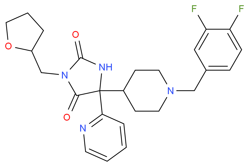 5-[1-(3,4-difluorobenzyl)-4-piperidinyl]-5-(2-pyridinyl)-3-(tetrahydro-2-furanylmethyl)-2,4-imidazolidinedione_分子结构_CAS_)
