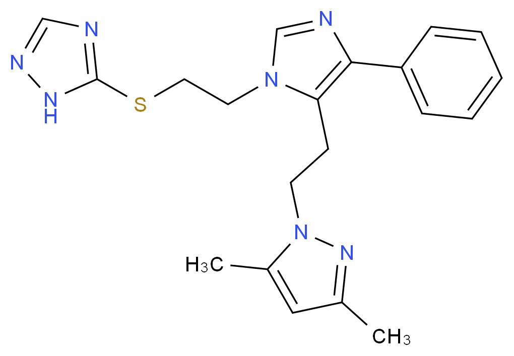 5-[(2-{5-[2-(3,5-dimethyl-1H-pyrazol-1-yl)ethyl]-4-phenyl-1H-imidazol-1-yl}ethyl)thio]-1H-1,2,4-triazole_分子结构_CAS_)