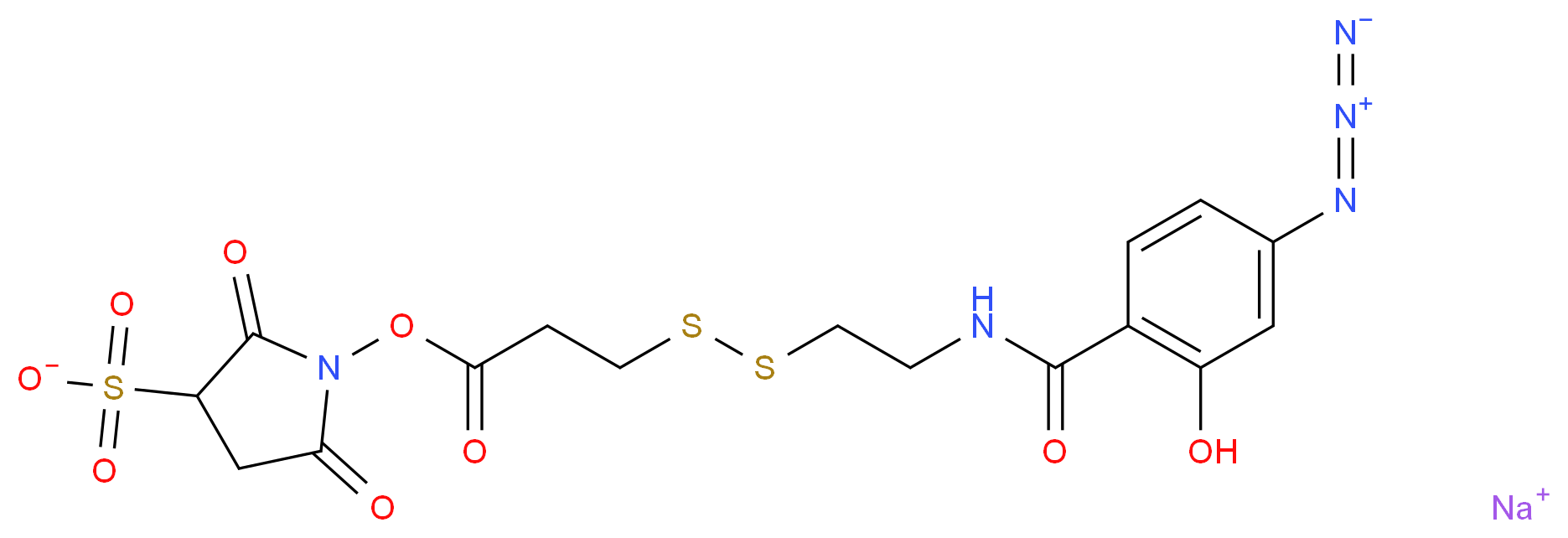 sodium 1-{[3-({2-[(4-azido-2-hydroxyphenyl)formamido]ethyl}disulfanyl)propanoyl]oxy}-2,5-dioxopyrrolidine-3-sulfonate_分子结构_CAS_144650-95-3