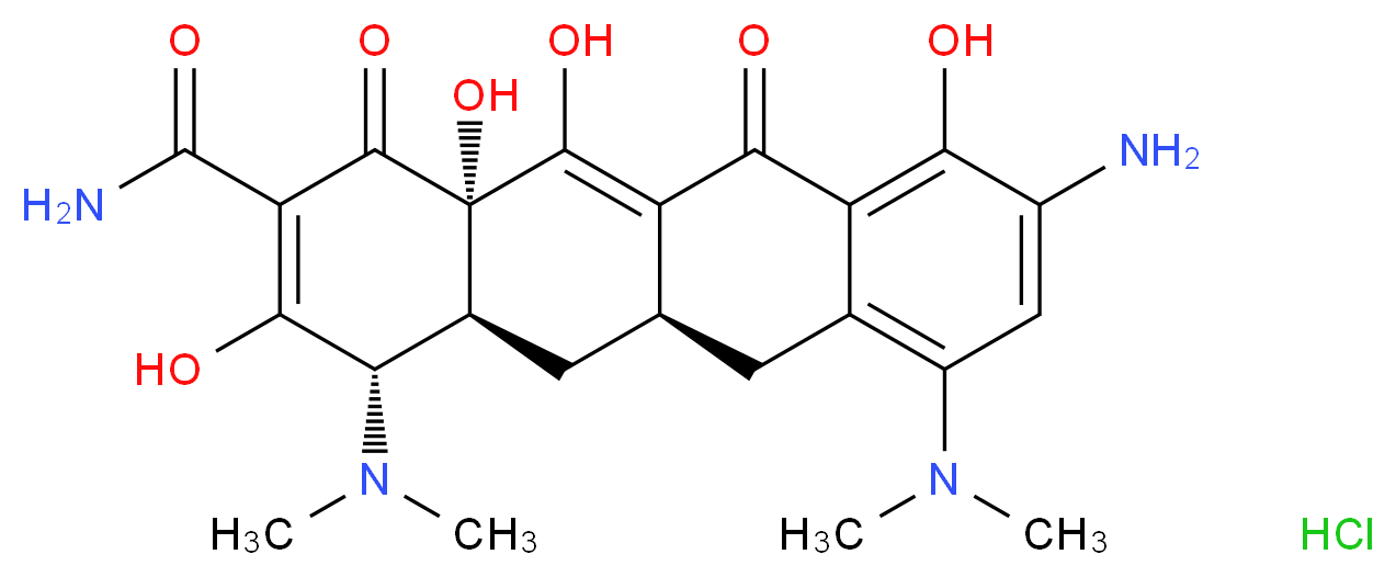 (4S,4aS,5aR,12aS)-9-amino-4,7-bis(dimethylamino)-3,10,12,12a-tetrahydroxy-1,11-dioxo-1,4,4a,5,5a,6,11,12a-octahydrotetracene-2-carboxamide hydrochloride_分子结构_CAS_149934-21-4