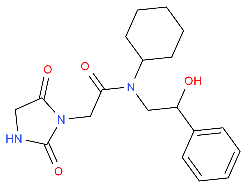 N-cyclohexyl-2-(2,5-dioxo-1-imidazolidinyl)-N-(2-hydroxy-2-phenylethyl)acetamide_分子结构_CAS_)