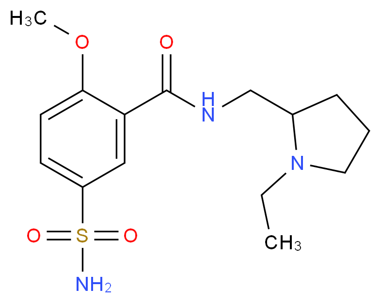 N-[(1-ethylpyrrolidin-2-yl)methyl]-2-methoxy-5-sulfamoylbenzamide_分子结构_CAS_15676-16-1