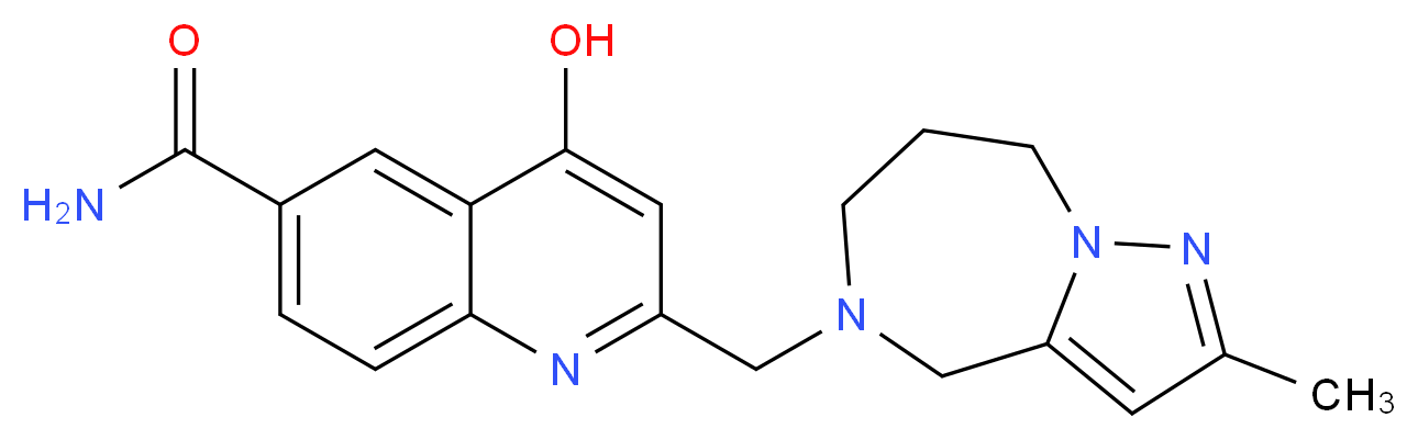 4-hydroxy-2-[(2-methyl-7,8-dihydro-4H-pyrazolo[1,5-a][1,4]diazepin-5(6H)-yl)methyl]quinoline-6-carboxamide_分子结构_CAS_)