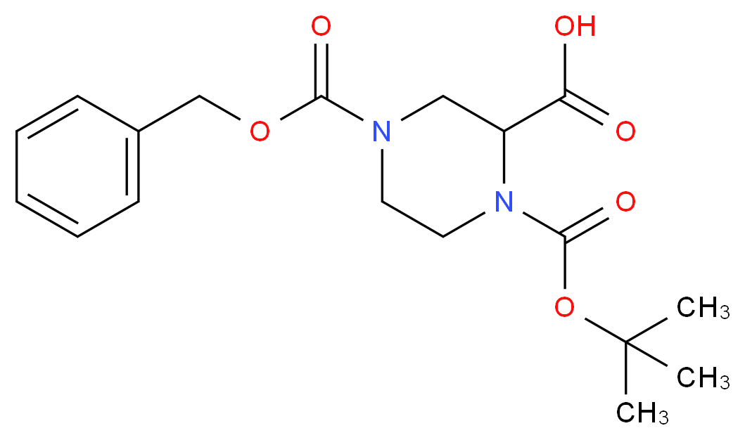 4-((Benzyloxy)carbonyl)-1-(tert-butoxycarbonyl)piperazine-2-carboxylic acid_分子结构_CAS_149057-19-2)