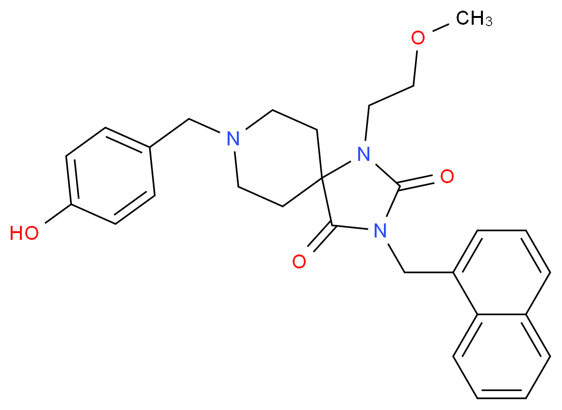 8-(4-hydroxybenzyl)-1-(2-methoxyethyl)-3-(1-naphthylmethyl)-1,3,8-triazaspiro[4.5]decane-2,4-dione_分子结构_CAS_)