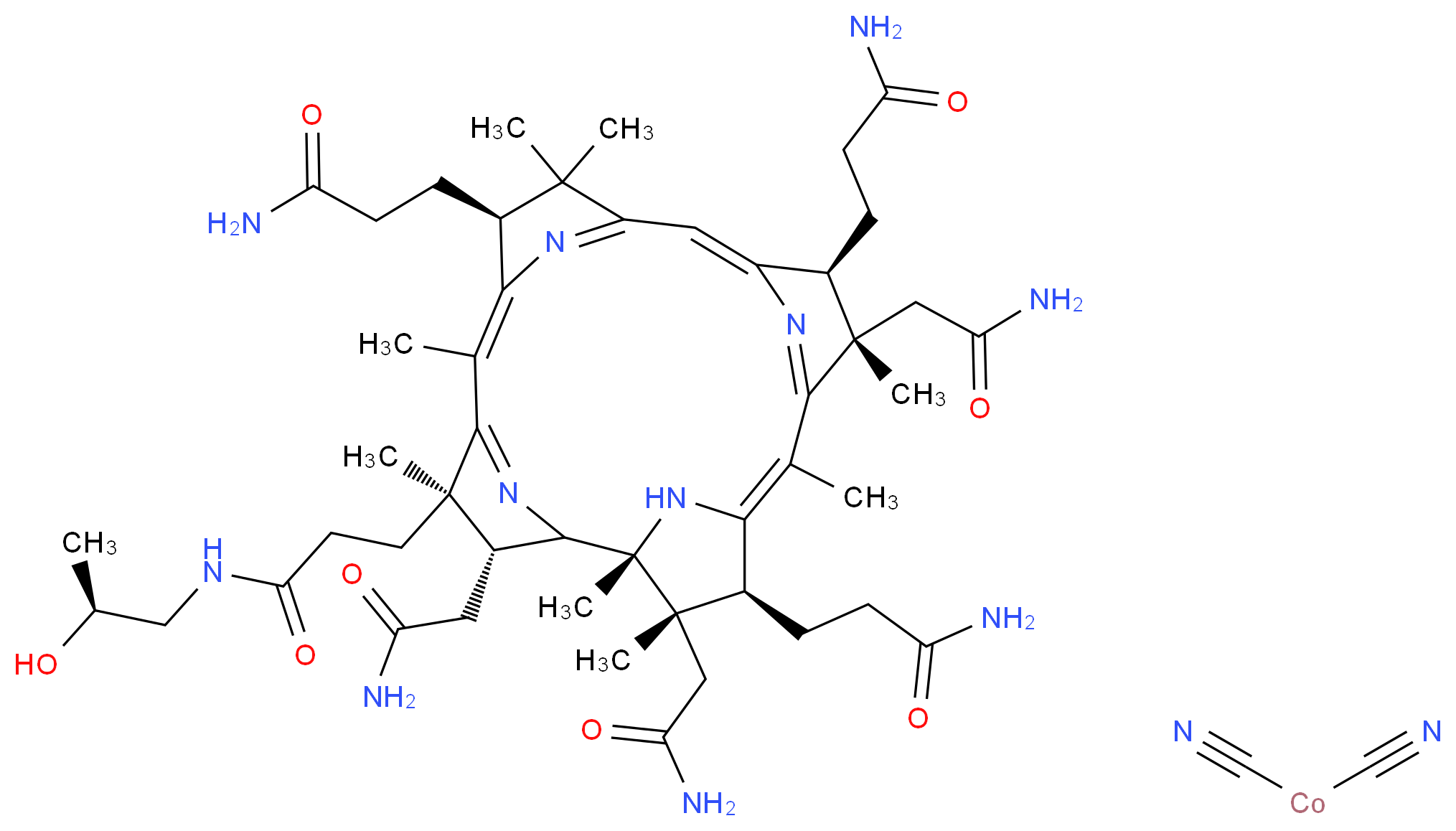 N-[(2S)-2-hydroxypropyl]-3-[(1R,3R,4R,6Z,8S,11Z,13S,14S,16Z,18S,19S)-8,13,18-tris(2-carbamoylethyl)-3,14,19-tris(carbamoylmethyl)-1,4,6,9,9,14,16,19-octamethyl-20,21,22,23-tetraazapentacyclo[15.2.1.1<sup>2</sup>,<sup>5</sup>.1<sup>7</sup>,<sup>1</sup><sup>0</sup>.1<sup>1</sup><sup>2</sup>,<sup>1</sup><sup>5</sup>]tricosa-5(23),6,10(22),11,15(21),16-hexaen-4-yl]propanamide; cobaltdicarbonitrile_分子结构_CAS_27792-36-5