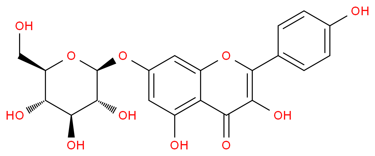 3,5-dihydroxy-2-(4-hydroxyphenyl)-7-{[(2S,3R,4S,5S,6R)-3,4,5-trihydroxy-6-(hydroxymethyl)oxan-2-yl]oxy}-4H-chromen-4-one_分子结构_CAS_16290-07-6