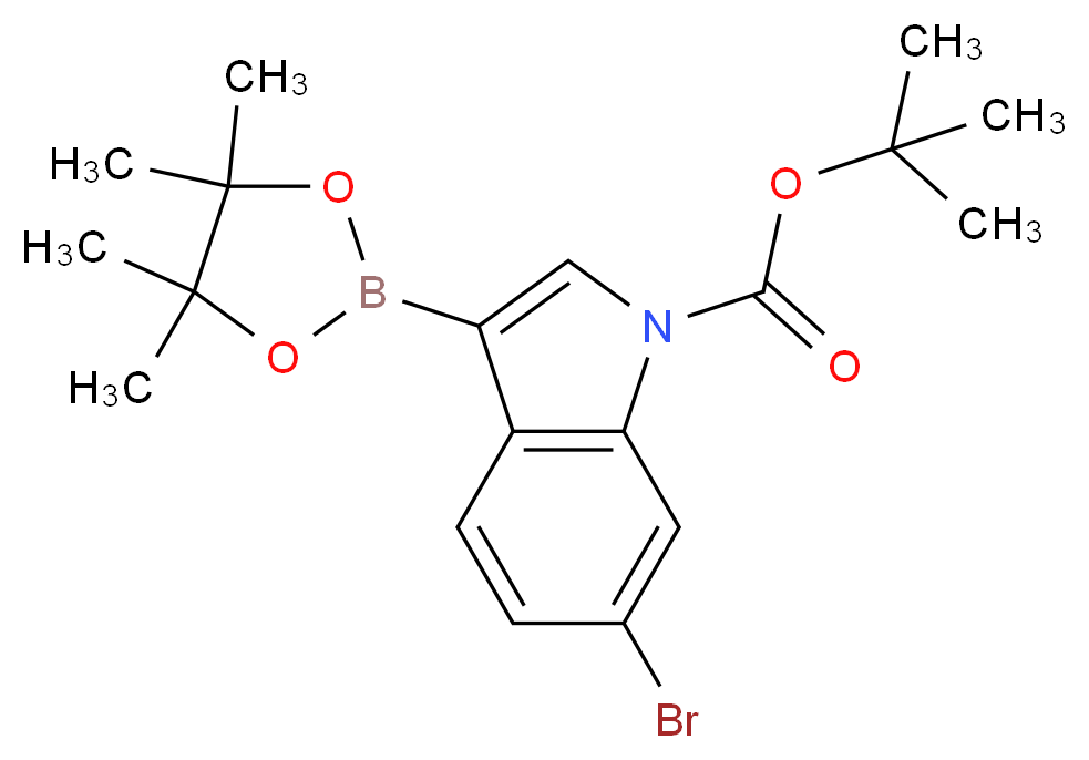 tert-butyl 6-bromo-3-(tetramethyl-1,3,2-dioxaborolan-2-yl)-1H-indole-1-carboxylate_分子结构_CAS_1218790-27-2