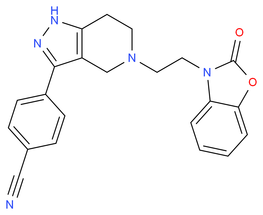 4-{5-[2-(2-oxo-1,3-benzoxazol-3(2H)-yl)ethyl]-4,5,6,7-tetrahydro-1H-pyrazolo[4,3-c]pyridin-3-yl}benzonitrile_分子结构_CAS_)